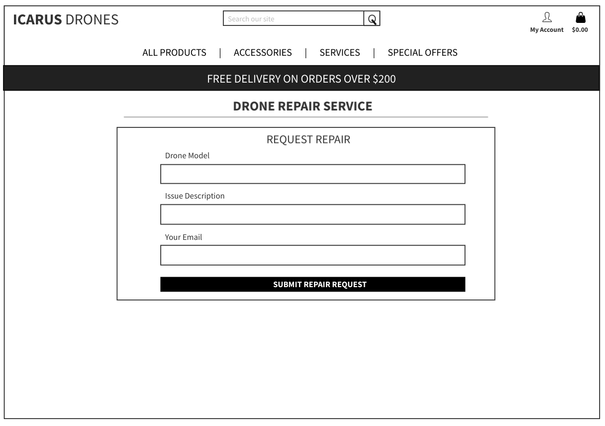 Wireframe - Drone repair request