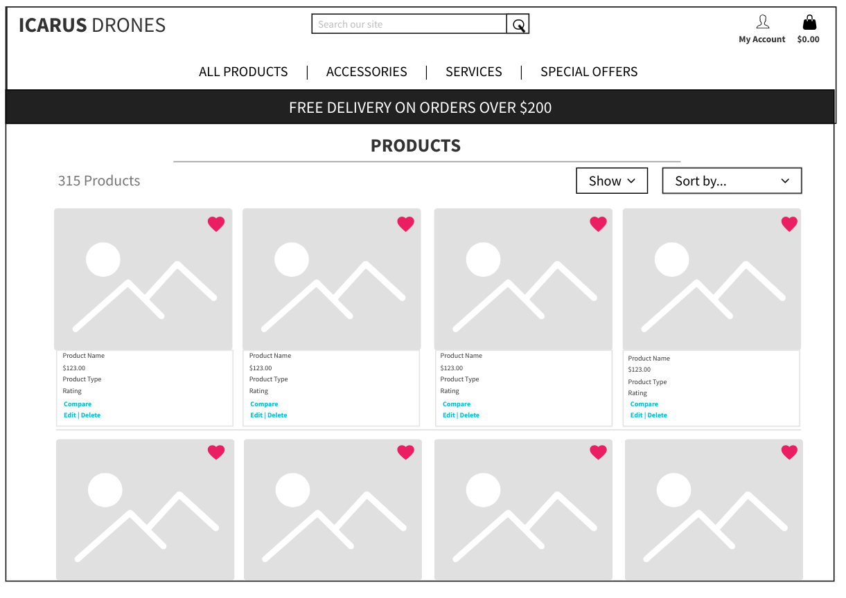 Wireframe - Products page