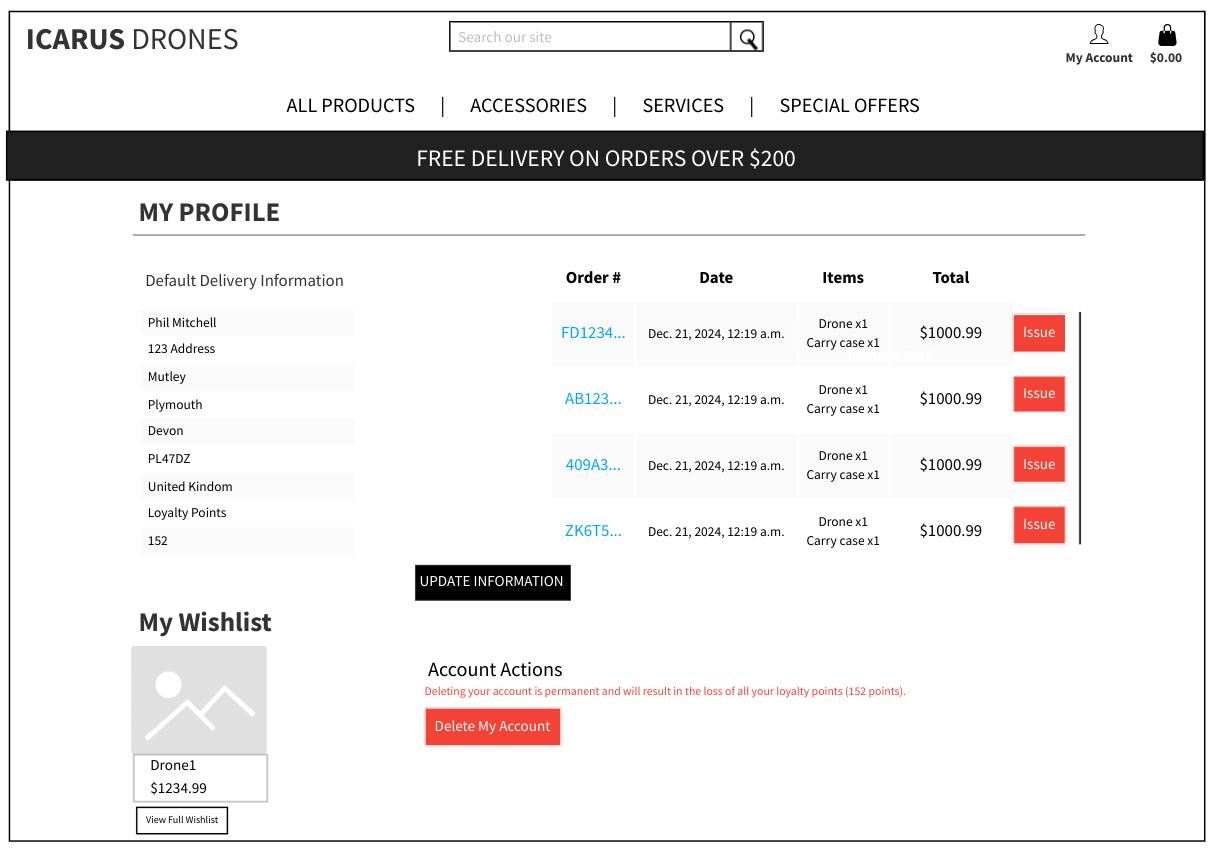 Wireframe - Profile page
